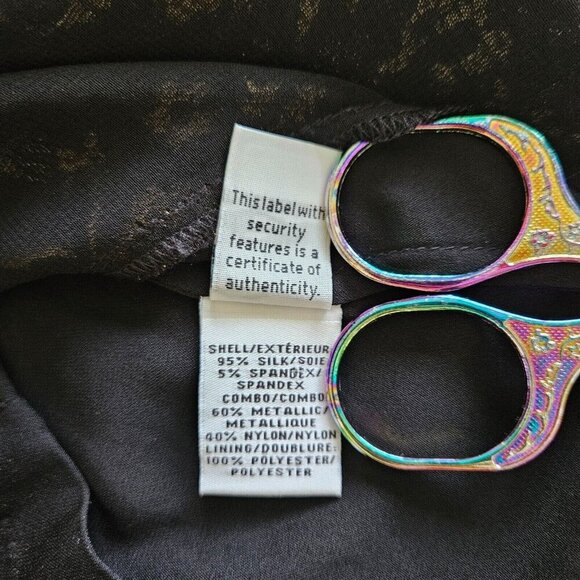 Diane Von Furstenberg Top Womens US 6 Black Gold Lace Silk SS Whimsigoth Boho - Picture 9 of 12